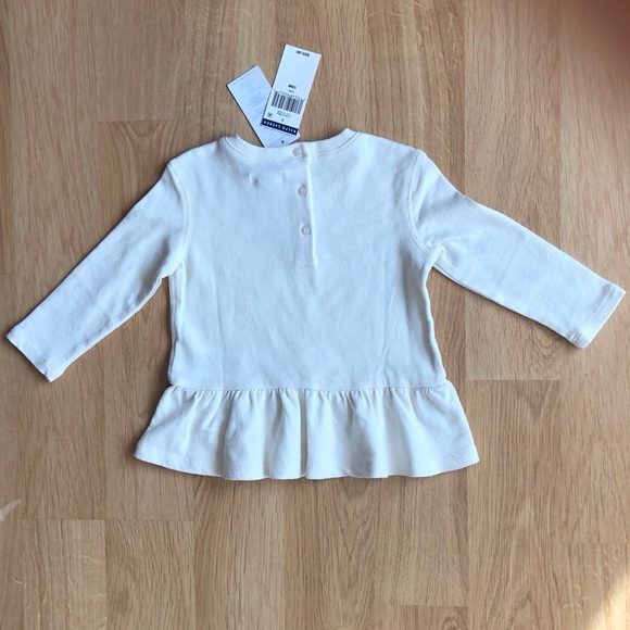 NWT Ralph Lauren Baby Girl Top, Off-White Cream Long Sleeve with Flutter Bottom - Picture 2 of 5